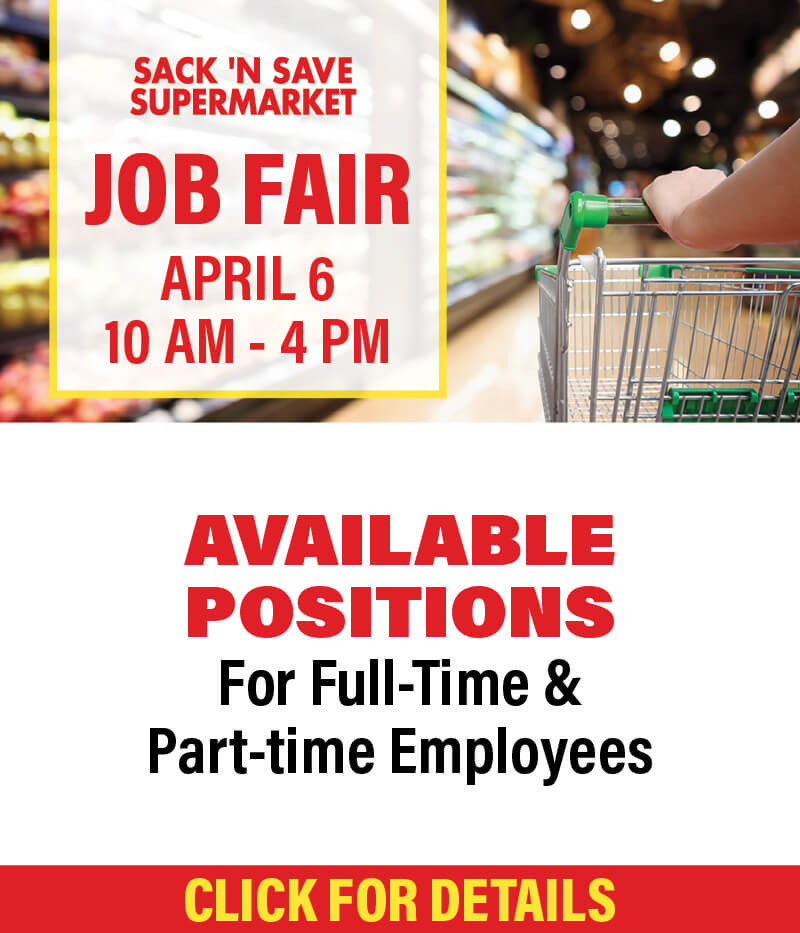 Job Fair, April 6 from 10am - 4pm. Click to see available positions for full-time and part-time